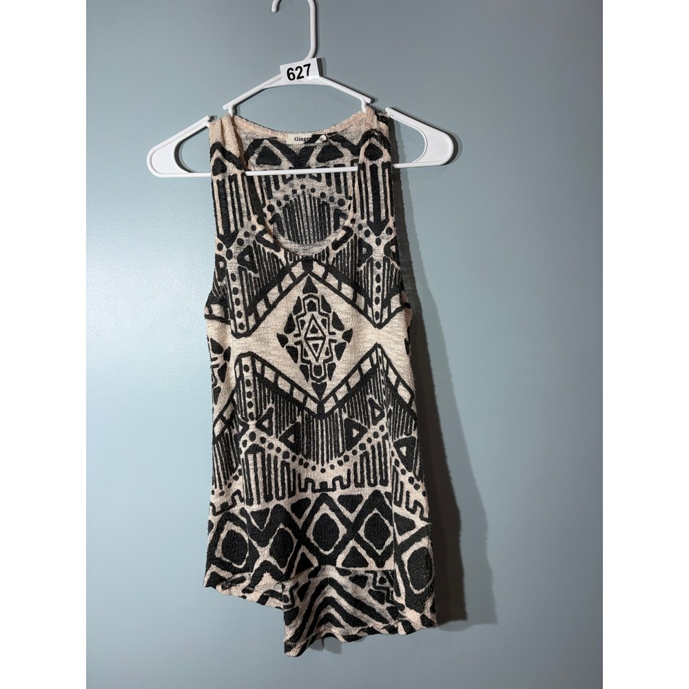 Ginger‎ G Womens Tribal Geometric Print Sleeveless High Low Knit Tank Top Small